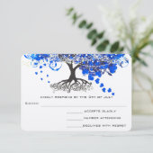 Cobalt Blue Heart Leaf Tree Wedding RSVP Karte (Stehend Vorderseite)