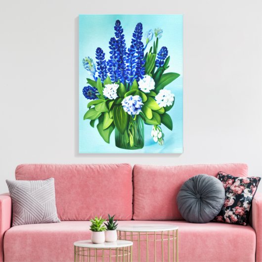 Cobalt Blue Hyacinths und Hydrangeas Leinwanddruck (Insitu (Wohnzimmer))