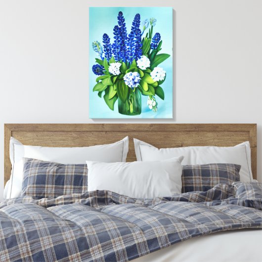 Cobalt Blue Hyacinths und Hydrangeas Leinwanddruck (Insitu (Schlafzimmer))