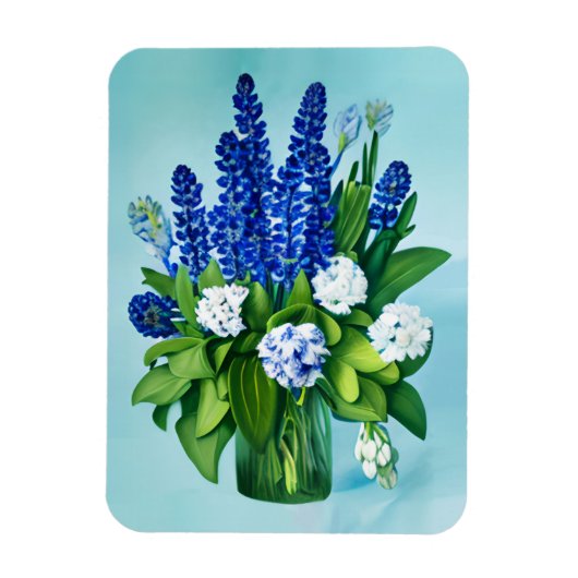 Cobalt Blue Hyacinths und Hydrangeas Magnet (Vertikal)