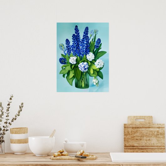 Cobalt Blue Hyacinths und Hydrangeas Poster (Küche)