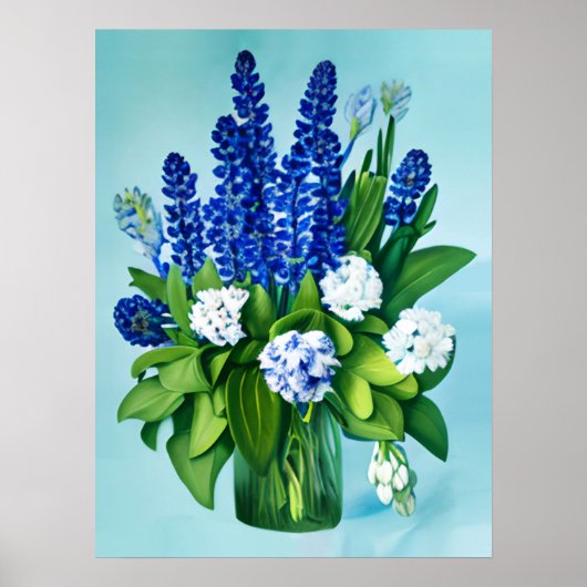 Cobalt Blue Hyacinths und Hydrangeas Poster (Vorne)