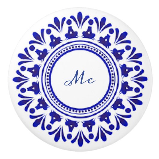 Cobalt Blue "Le Fleur" Keramikknauf (Vorderseite)