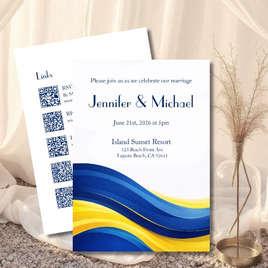 Cobalt Blue & Lemon Yellow All in One Wedding  Einladung