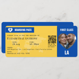 Cobalt Blue & Lemon Yellow Boarding Pass Wedding Einladung