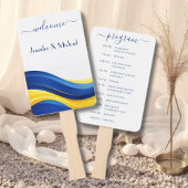 Cobalt Blue & Lemon Yellow Wedding Fan Program Fächer