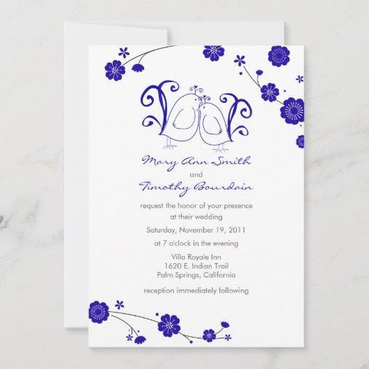 Cobalt Blue, Lovebirds Hochzeitseinladung Einladung (Vorderseite)