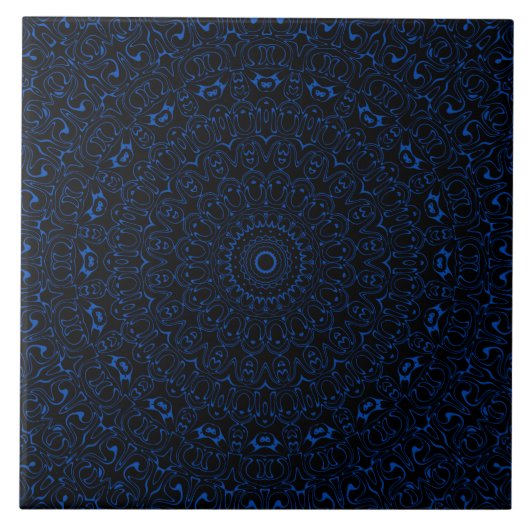 Cobalt Blue Mandala mit komplizierter Symmetrie Fliese (Vorderseite)