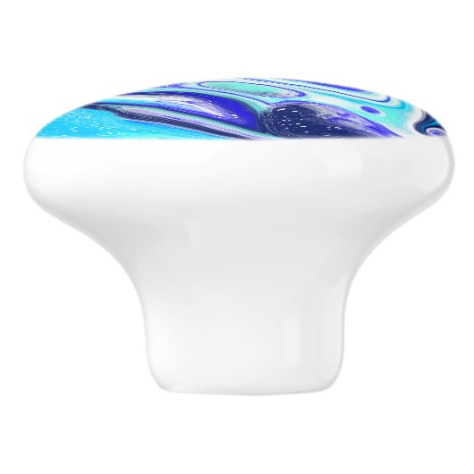 Cobalt Blue Marble Fluid Art Wirbel Keramikknauf (Seitenansicht)
