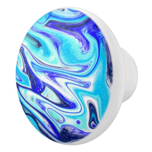 Cobalt Blue Marble Fluid Art Wirbel Keramikknauf (Rechts)
