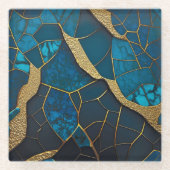 Cobalt Blue Marble Mosaik Gold Inlay Venen Glasuntersetzer (Vorderseite)