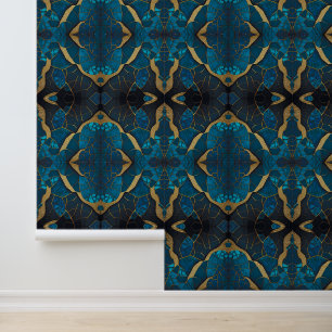 Cobalt Blue Marble Mosaik Gold Inlay Venen Tapete