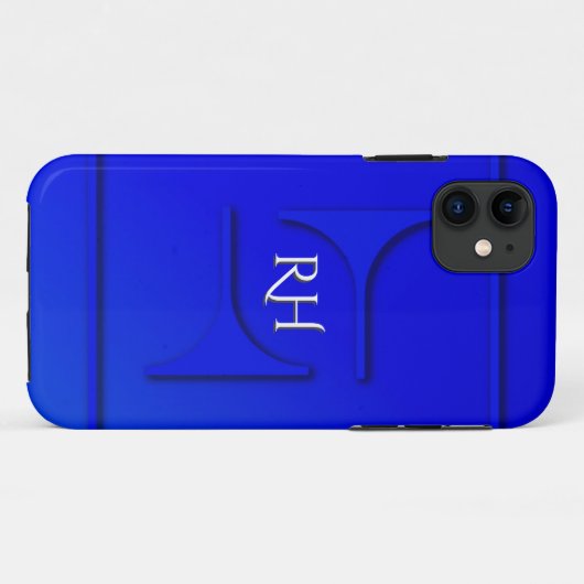 Cobalt Blue Monogram Case-Mate iPhone Hülle (Rückseite (Horizontal))