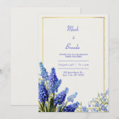 Cobalt Blue Muscari Botanical Gold Frame Wedding Einladung (Vorne/Hinten)