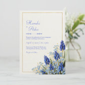 Cobalt Blue Muscari Botanical Gold Frame Wedding Einladung (Stehend Vorderseite)