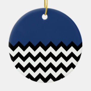 Cobalt Blue Muster auf großen Zigzag Zickzack Keramik Ornament