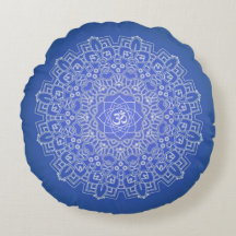 Cobalt Blue Om Mandala Meditation Runde Pillow
