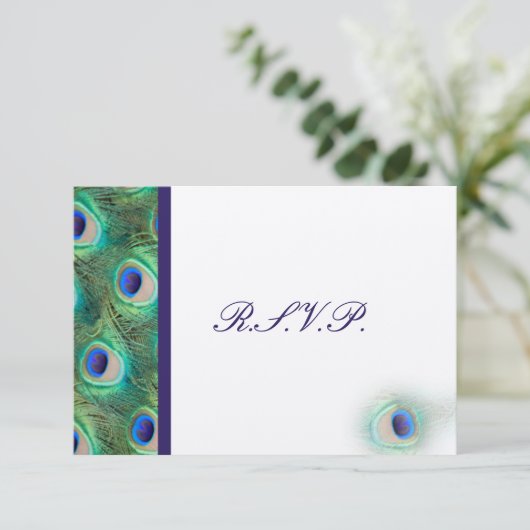 Cobalt Blue Pfau Rsvp Karten (Stehend Vorderseite)