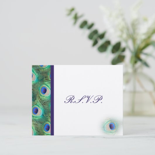 Cobalt Blue Pfau Rsvp Karten (Stehend Vorderseite)