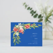 Cobalt Blue Pomegranate Wedding Save the Date Postkarte (Stehend Vorderseite)