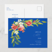 Cobalt Blue Pomegranate Wedding Save the Date Postkarte (Vorne/Hinten)