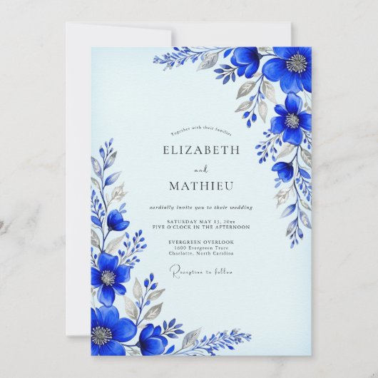 Cobalt Blue Pristine Winter Wedding Einladung (Vorderseite)