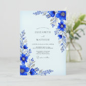 Cobalt Blue Pristine Winter Wedding Einladung (Stehend Vorderseite)