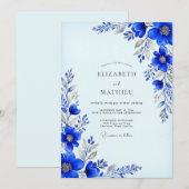 Cobalt Blue Pristine Winter Wedding Einladung (Vorne/Hinten)
