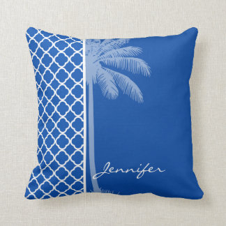 Cobalt Blue Quatrefoil; Palm Kissen