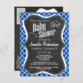 Cobalt Blue Quatrefoil; Retro Chalkboard Einladungspostkarte (Vorne/Hinten)