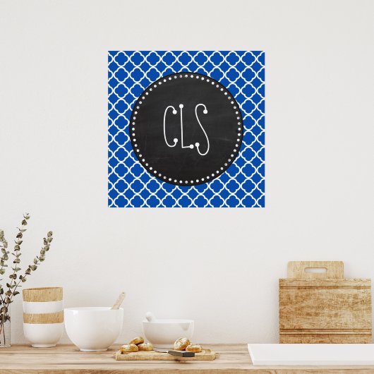Cobalt Blue Quatrefoil; Retro Chalkboard Poster (Küche)