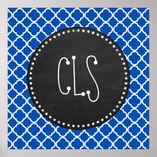 Cobalt Blue Quatrefoil; Retro Chalkboard Poster