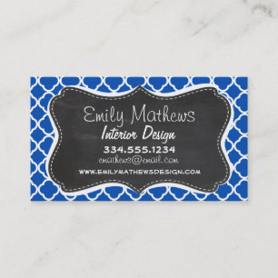 Cobalt Blue Quatrefoil; Retro Chalkboard Visitenkarte