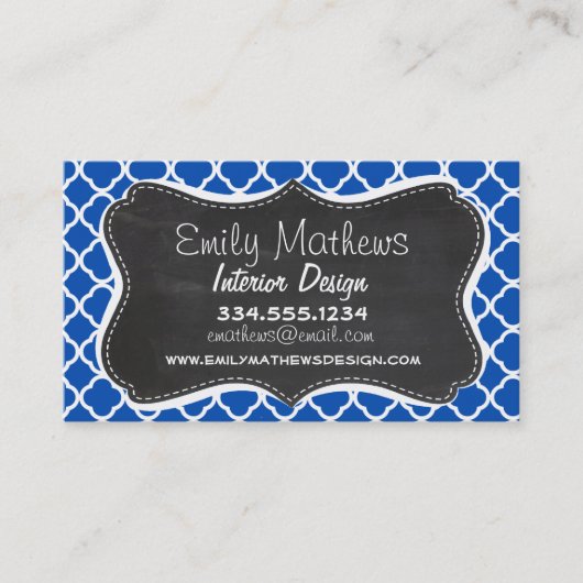 Cobalt Blue Quatrefoil; Retro Chalkboard Visitenkarte (Vorderseite)
