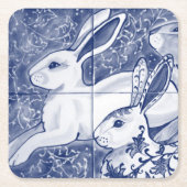 Cobalt Blue Rabbit Chinoiserie Dedham Delft Navy Rechteckiger Pappuntersetzer (Vorderseite)