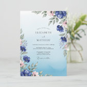 Cobalt Blue Radiant Botanical Wedding Einladung (Stehend Vorderseite)
