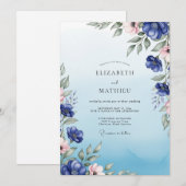 Cobalt Blue Radiant Botanical Wedding Einladung (Vorne/Hinten)