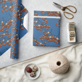 Cobalt Blue Red Peppercorns gift wrapping paper Geschenkpapier