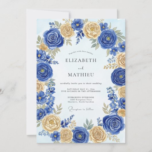 Cobalt Blue Regal Spring Wedding Einladung (Vorderseite)