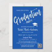 Cobalt Blue Script QR Code Foto Graduation Party Einladung (Vorderseite)