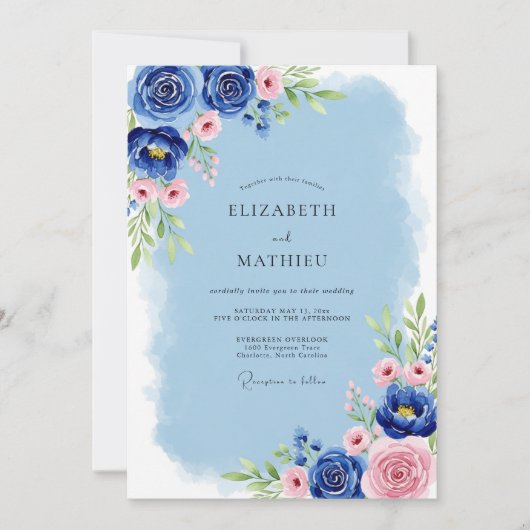 Cobalt Blue Serene Spring Wedding Einladung (Vorderseite)