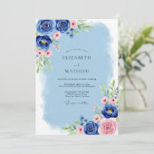 Cobalt Blue Serene Spring Wedding Einladung (Stehend Vorderseite)