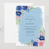 Cobalt Blue Serene Spring Wedding Einladung (Vorne/Hinten)