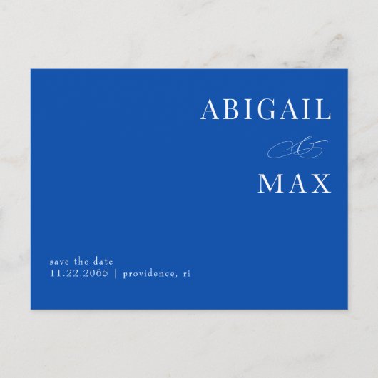 Cobalt Blue Simple Wedding Save the Date Postkarte (Vorderseite)