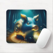 Cobalt Blue Steampunk Pig Mousepad (Mit Mouse)