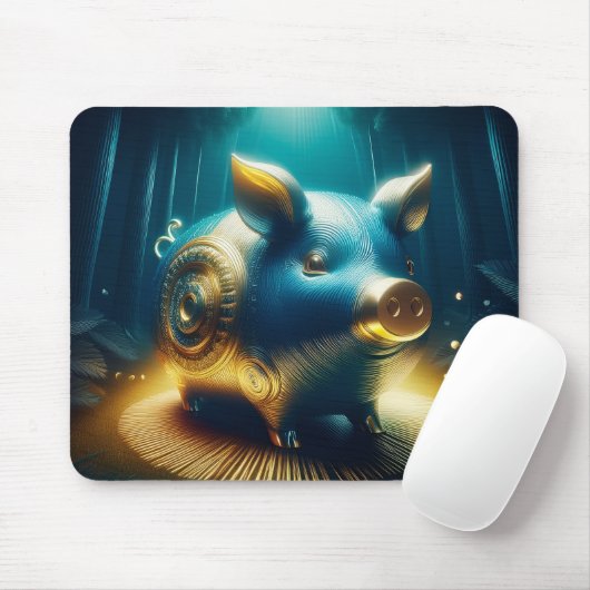 Cobalt Blue Steampunk Pig Mousepad (Mit Mouse)