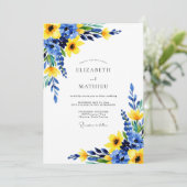 Cobalt Blue Sunny Botanical Wedding Einladung (Stehend Vorderseite)