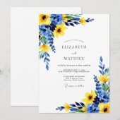 Cobalt Blue Sunny Botanical Wedding Einladung (Vorne/Hinten)