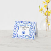 Cobalt Blue Tropical Blätter Muster glücklich Gebu Karte (Gelbe Blume)