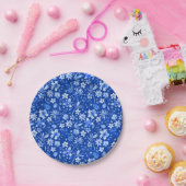Cobalt Blue Tropical Blume und Blätter Muster 7" Pappteller (Party)